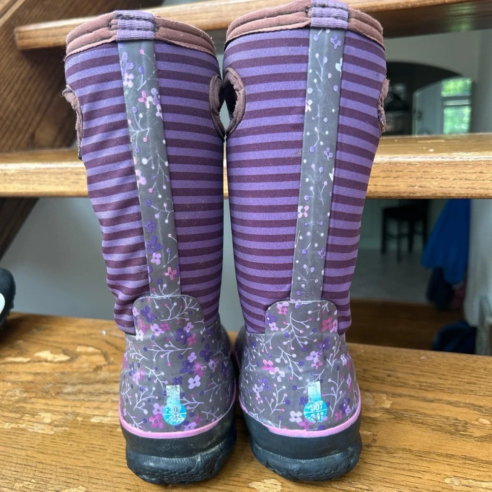 Bogs Kids Flower Stripe waterproof insulated boots snow winter barn chore muck